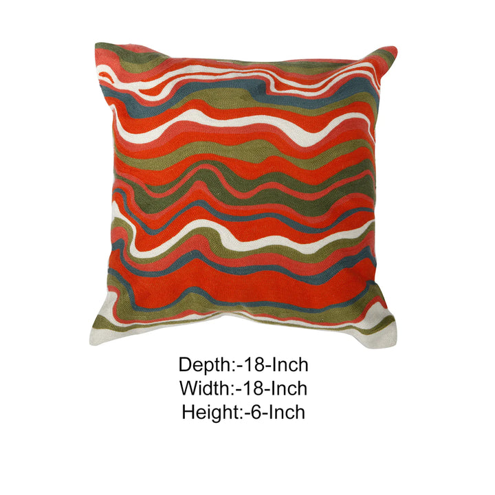 Multicolor Cotton Pillow With Wavy Embroidery - Lacasademartha