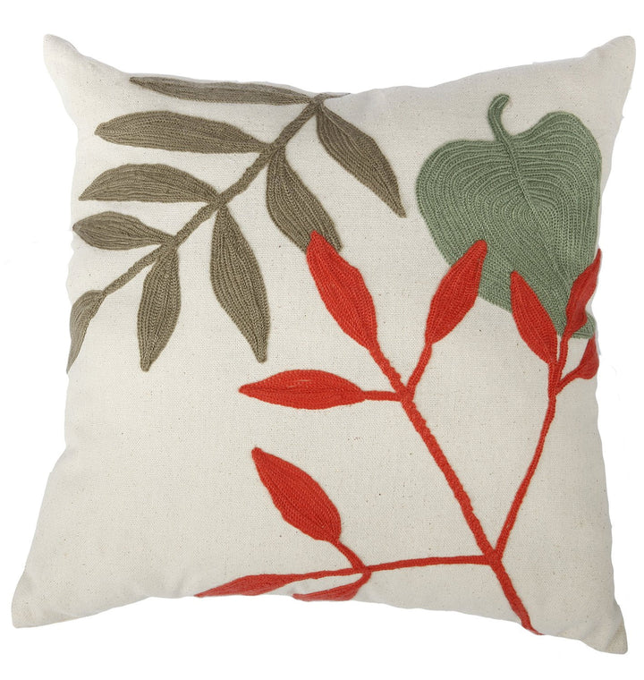 Cotton Pillow With Leaves Embroidery - Lacasademartha