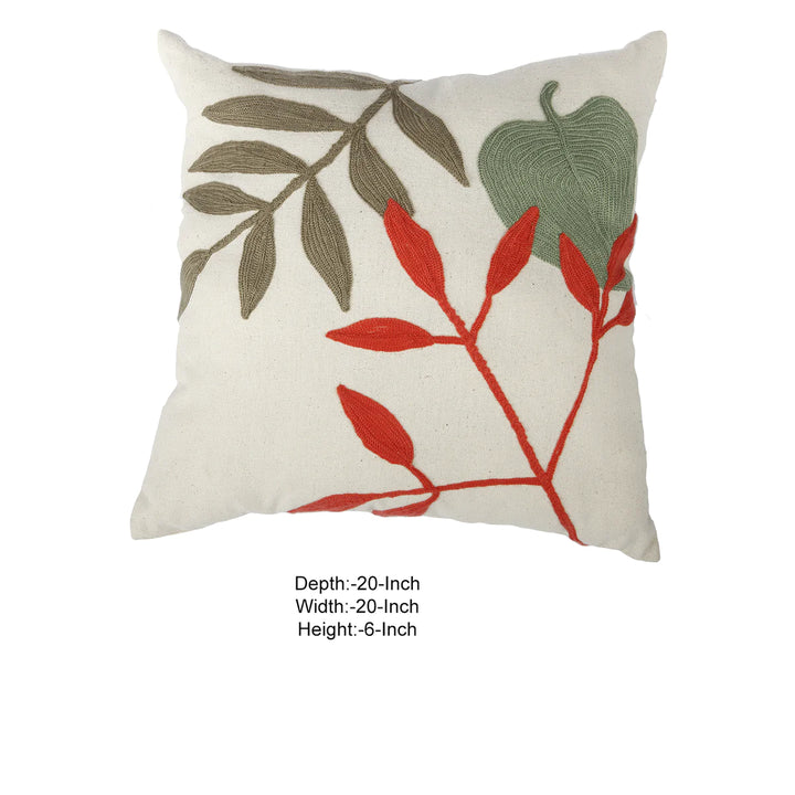 Cotton Pillow With Leaves Embroidery - Lacasademartha