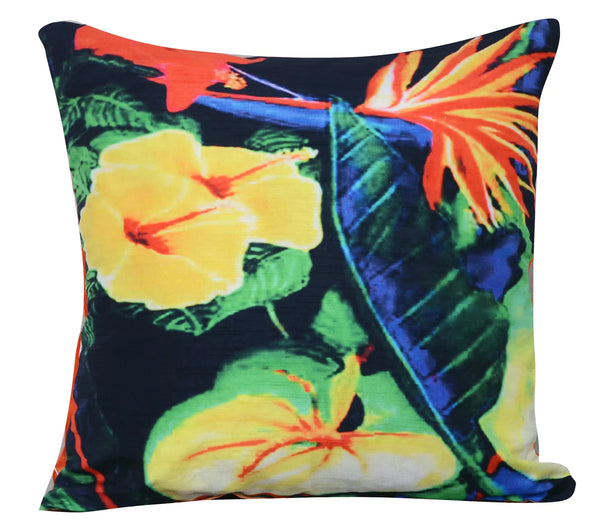 Tropical Pillow With Digital Print, Yellow And Blue - Lacasademartha 