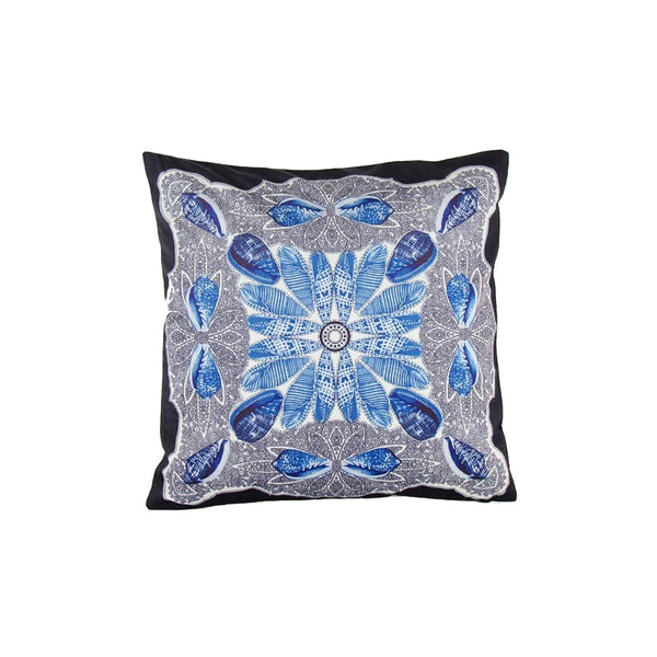 Blue and Grey Square Fabric Pillow With Floral Pattern - Lacasademartha