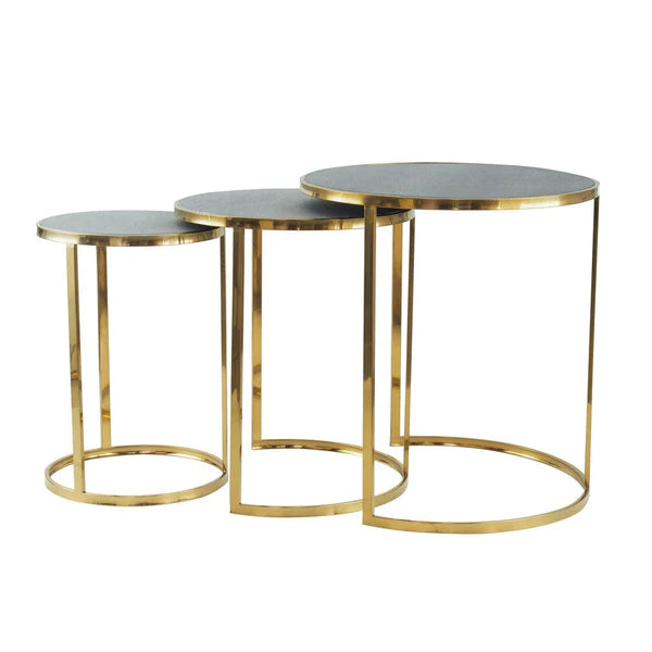Nesting Table, Gold Stainless Steel, Vegan Faux Leather Top - Lacasademartha 