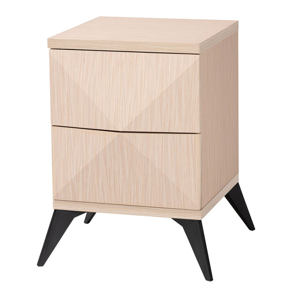 DRAPER MID-CENTURY MODERN TWO-TONE LIGHT BROWN AND BLACK WOOD 2-DRAWER NIGHTSTAND