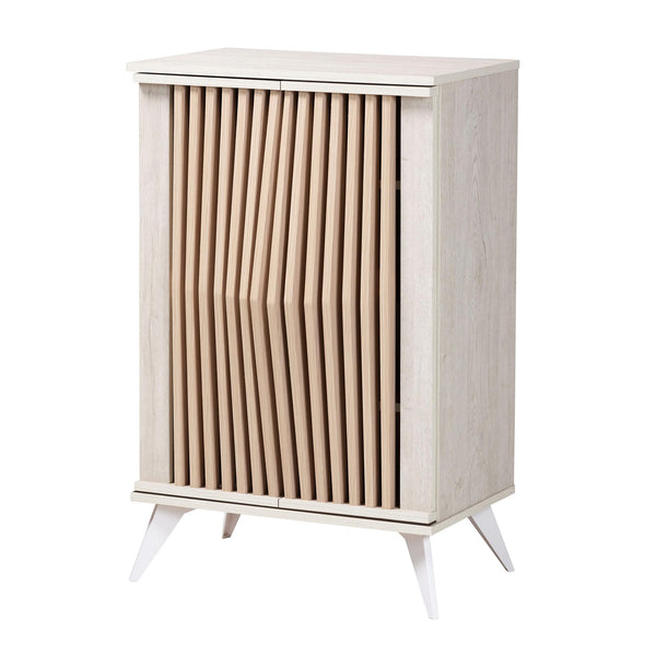 SIMONA MID-CENTURY MODERN TRANSITIONAL LIGHT GREY AND BROWN WOOD 2-DOOR STORAGE CABINET