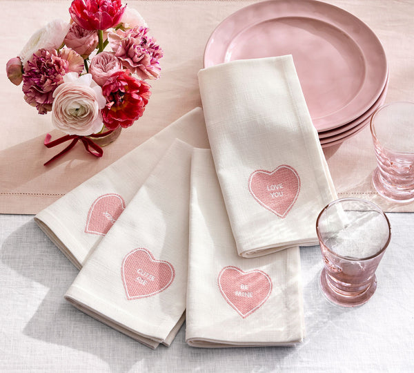 Conversation Hearts Organic Cotton Napkins - Mixed Set of 4