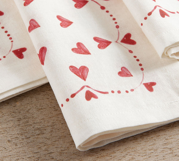 Painted Hearts Cotton/Linen Napkins - Set of 4