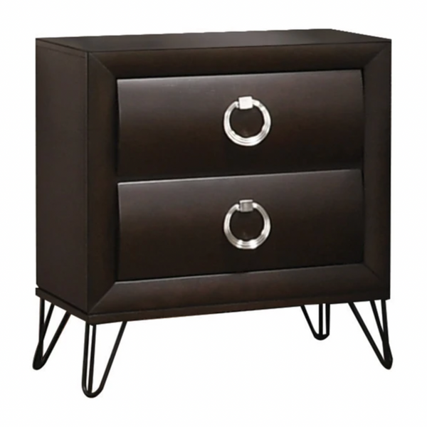 Wooden Nightstand With Metal Ring Handles - Lacasademartha