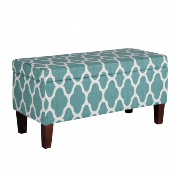 Quatrefoil Print Fabric Upholstered Wooden Bench - Lacasademartha